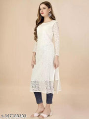 Net Embroiderd Stright Kurti