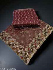 Primium TwillNet Embroidered Saree and AllOver Sirosaki With Blouse