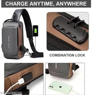 Waterproof Anti-theft Crossbody Bag With Password Zipper Lock & USB Charging Port, Men's Shoulder Chest Daypack Bag Travel Hiking Sling Backpack