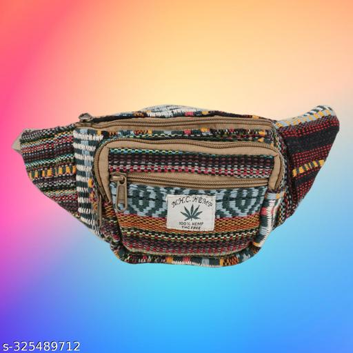 MYRIAD waist him hemp bag Artisan-Crafted Hemp Waist Bag with Unique Texture Stylish Hemp Waist Pouch: Elevate Your Wardrobe Size-(30 x 12 CM)