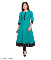 Yova Style Plain Cotton Anarkali Flared Kurti Kurta Dress For Women Ladies Solid Latest Party Wear Umbrella Midi Suit Batik Black Lace Border (Only Top Not With Dupatta or Pant)
