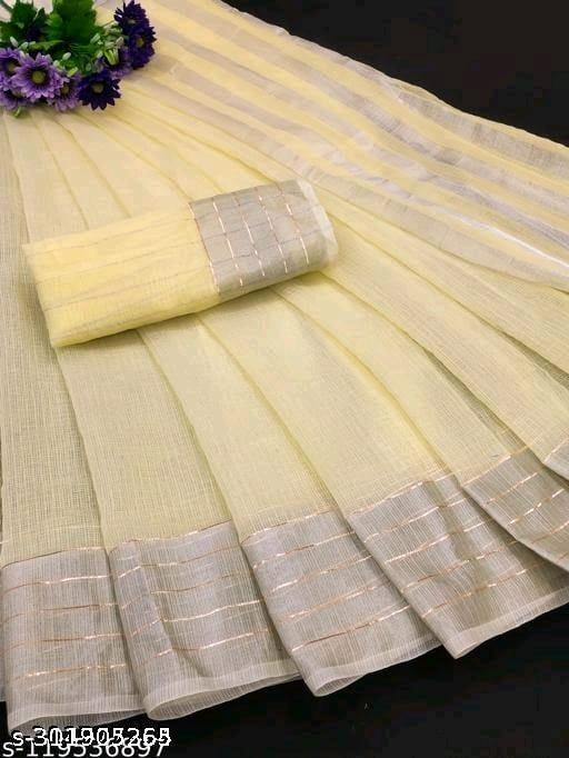Linen Silver Zari Patta Saree With Lilen Blouse