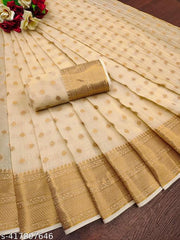 Top trending latest party wear/wedding Women's Jacquard Weaving Cotton Silk Saree with Elegant Border | Beige Color Traditional Saree for Wedding, Festive & Party Wear