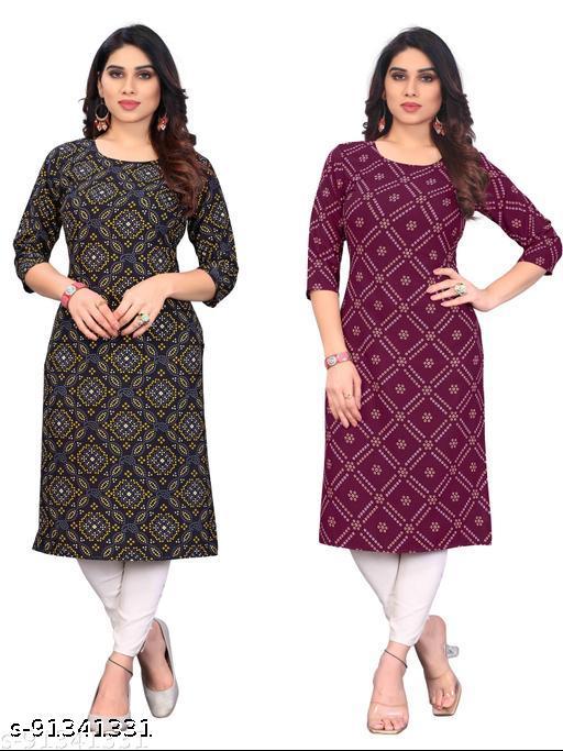 KILLARI Women Printed Straight Kurtis (Combo of 2)