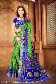 Blue Patola Saree (Silk)Tassels and Latkens With Running Blouse
