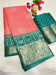 Dola Silk Cheks Jaquard Printed Saree With Blouse
