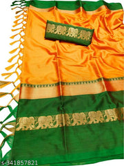 Mira Pattu Cotton Silk Saree With Running Blouse Piece (Mustard & Brown)