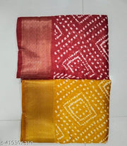 Attractive cotton silk  printed with Dhobi crystel zari patta saree pack of 2