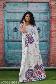 Jaipuri Hand Block Printed Soft Cotton Mulmul Saree ,Sanganeri Cotton Malmal Saree, Bagru Cotton Saree, Batic / Batik Print Cotton saree In Super Fine 92*80 Fabric Quality With Attached Blouse Piece for Woman