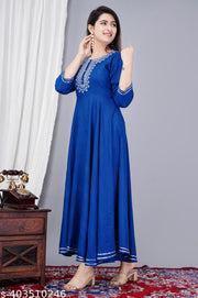 Women Solid Rayon Fabric Women Kurti With Embroider On Yoke
