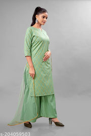 NEW DESIGN ATTRACTIVE LOOK COTTON KURTI SHARARA SET WITH DUPATTA