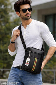 Men’s Black PU Leather Sling Bag | Stylish Crossbody Bag for Men | Office, Travel & Daily Use Shoulder Bag