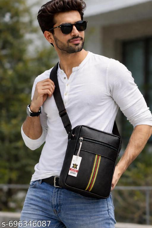 Men’s Black PU Leather Sling Bag | Stylish Crossbody Bag for Men | Office, Travel & Daily Use Shoulder Bag