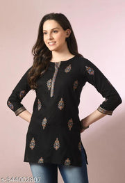 Women's Rayon Black Short Kurti for Casual wear