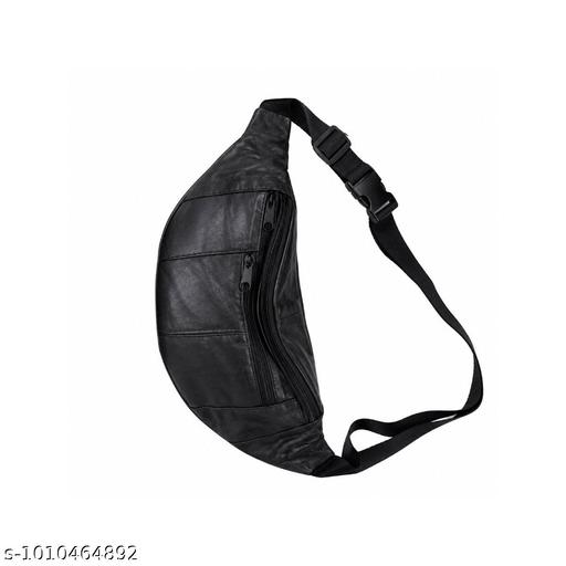 Men's Premium Black PU Leather Sling Bag | Adjustable Crossbody Chest Bag with Multiple Zip Compartments