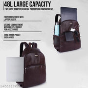 Premium Dark Brown Textured Leather Backpack for Men & Women |
