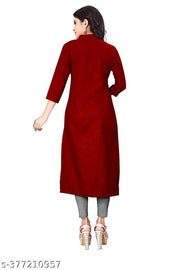 Yova Style Front Slit Cotton Straight Casual Wear Kurti Kurta For Women Regular Use With Mandarin Chinese Collar Show Button Latest Design Girls Formal Dress