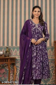 Women Floral Printed Aaliacut kurta, Pant and Dupatta set