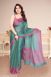 Women's Trendy Party Wear Chiffon Plain Saree
