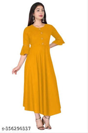 Ultra Fashion Women's Solid Round Flared Bell Sleeves Kurti