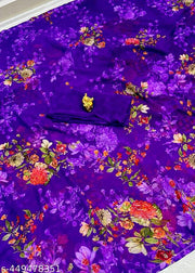 Premium Quality Lavender Jambli Color Georgette Printed Saree With Blouse