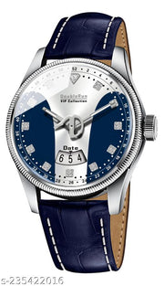 3D Glass Date Display Dial Leather Belt Analog Watch - for Men
