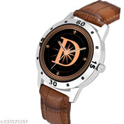Femeo  Analog 9111 Watches Round Black Dial D Design Stylish Brown Leather Strap Classic Design Fancy Wrist Watch for Men and Boys, Pack of 1 - A07ZALPHA-D-AVO-SIL-DBRW-CRL