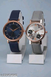 Attractive Flower Design Leather Belt Analog Combo Watches for Womens & Girls