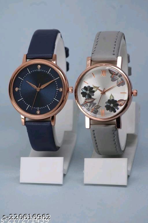 Attractive Flower Design Leather Belt Analog Combo Watches for Womens & Girls