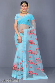 Fancy New Latest Embroidered Bollywood Net saree Aqua Blue