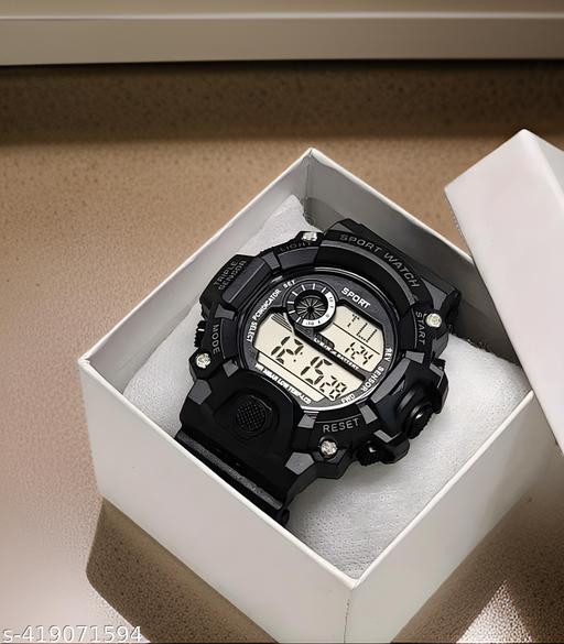 Digital Dial Black Solid Design Strap Multi Functional with Backlight Sports Watch for Men & Boy Digital modal 2024 Digital Watch Shockproof Automatic Waterproof Digital Sports Watch for Men's Kids Watch for Boys Watch for Men Pack of 1 Watch