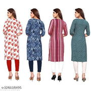 Women Printed Crepe Straight Kurti Combo of 4