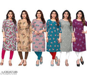 Polyster/Crepe fabric-Women Printed Kurta Combo of 6