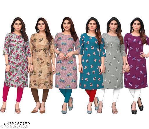 Polyster/Crepe fabric-Women Printed Kurta Combo of 6
