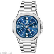 Glazba Day & Date Function Watch With Silver Coated Dial, Stainless Steel Chain Strap Analog Watch - For Men