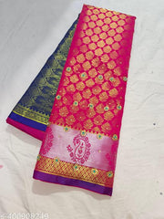 Kanjeevaram Bocade Pink Stone Work Banarasi Pattu Silk Saree