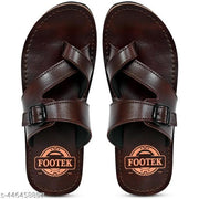 Footek Unique Stylish flip flops and men slippers synthetic leather color brown