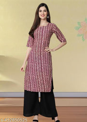 Casual American Crepe Round-Neck 3/4 Length Sleeves Chevron Printed Straight purple Kurti (45"Inches)