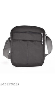Stylish Side Bag Crossbody shoulder Sling medium size 6 pocket Polyester bag for Regular use ( Black )