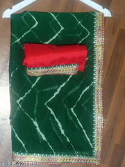 sawan special lahariya print georgette saree, soft georgette fabric with codding sequence with multi colour dhaga embroidery work lace on border.superhit mothra design with blouse.