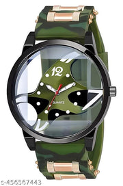 Analog Dial Green Band Green Watch For Men And Boys