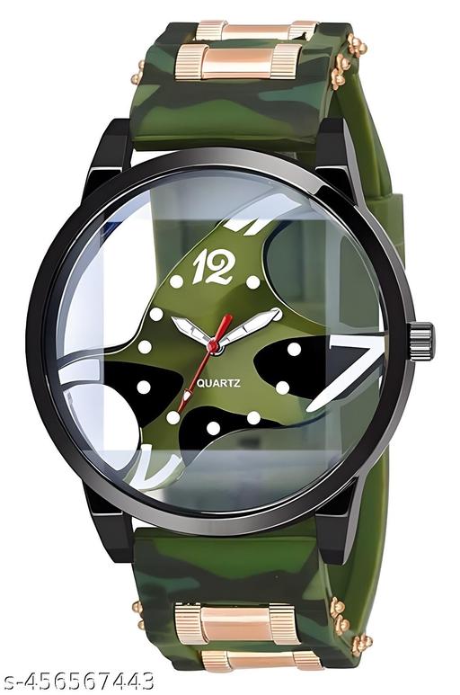 Analog Dial Green Band Green Watch For Men And Boys