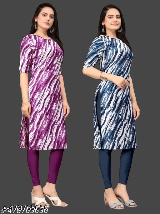 Women’s Party Wear Crepe Kurti | A-Line Printed | Multicolor Festive Collection Combo of 2 PACK OF 2 | Extra plus size - S, M, L, XL, 2XL, XXL, 3XL, XXXL, 4XL, 5XL