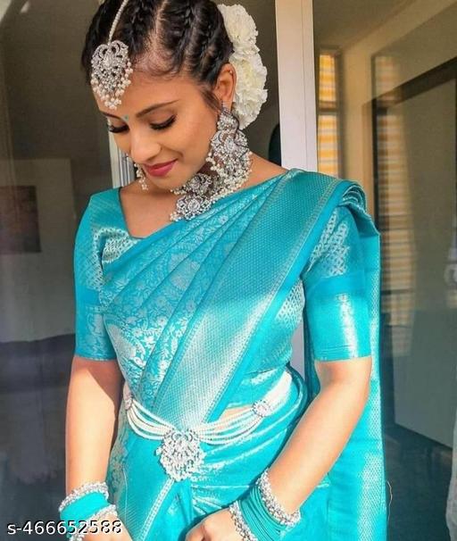 Latest kanjeevaram silk floral saree firozi light blue colour collection for women 2024