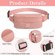 Fashion Waist Bag for Women Double Layer Lightweight Nylon Waist Pack with Adjustable Belt