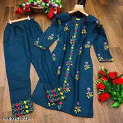 Cotton Kurtis Embroidery Women's Printed Pattern Cotton Kurti with Pant kurta set (Grey)