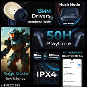 Hoppup AirDoze Z51 with 4 Mic ENC, 13MM Drivers, 50H Playtime, 40MS Low Latency 5.4V Bluetooth (Blue, True Wireless)
