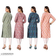 Polyster/Crepe fabric-Women Printed Straight Kurti Combo of 4