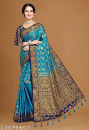 NEW BANARASI SILK SAREE WITH UNSTICHED TASSELS & LATKAN