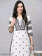 Women Embroidered Cotton Blend Straight Kurta white kurti